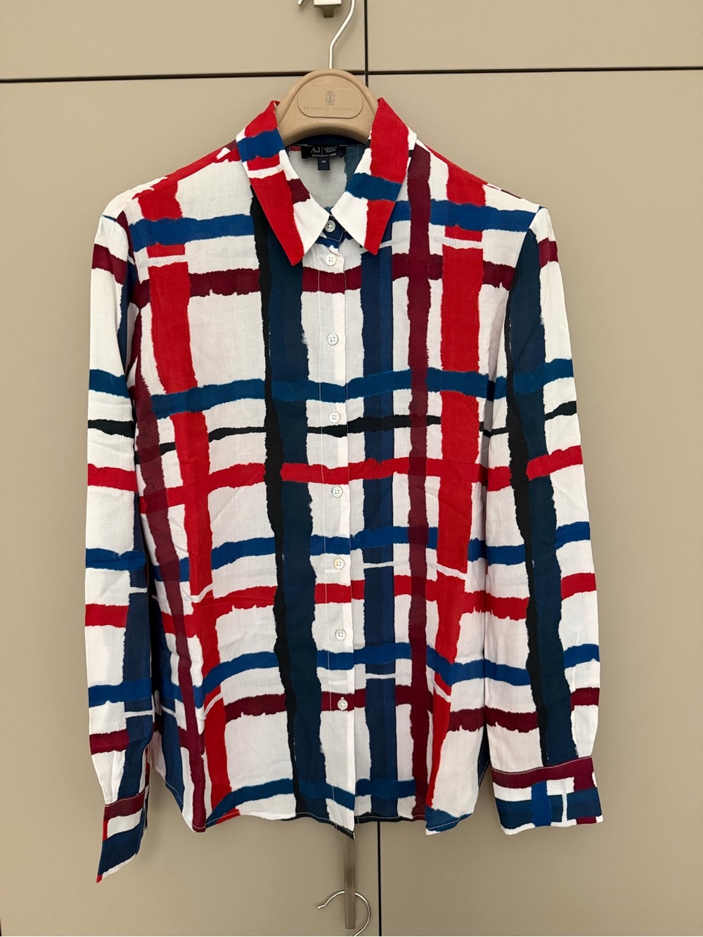 Armani Jeans Brushstroke Plaid Shirt - Red, Blue, White